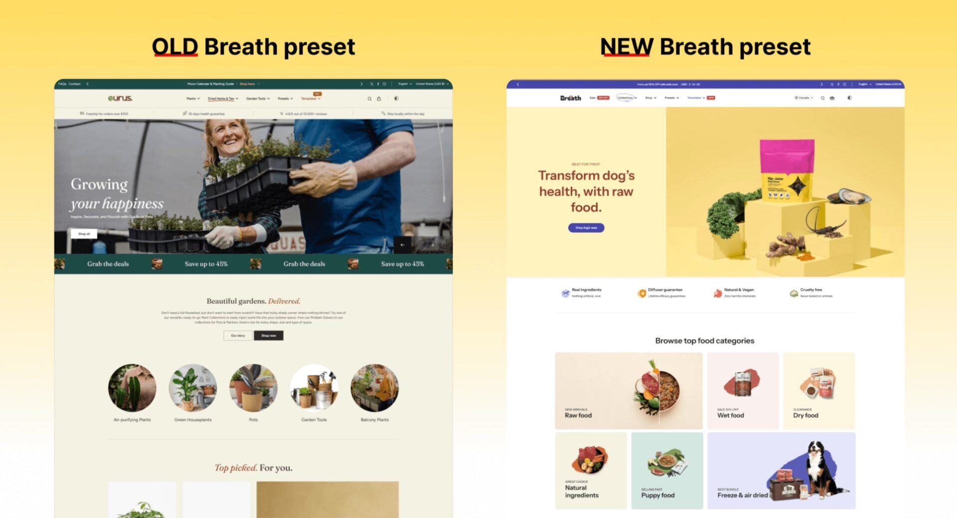 Old and new Breath preset in the Eurus Theme 9.2.0