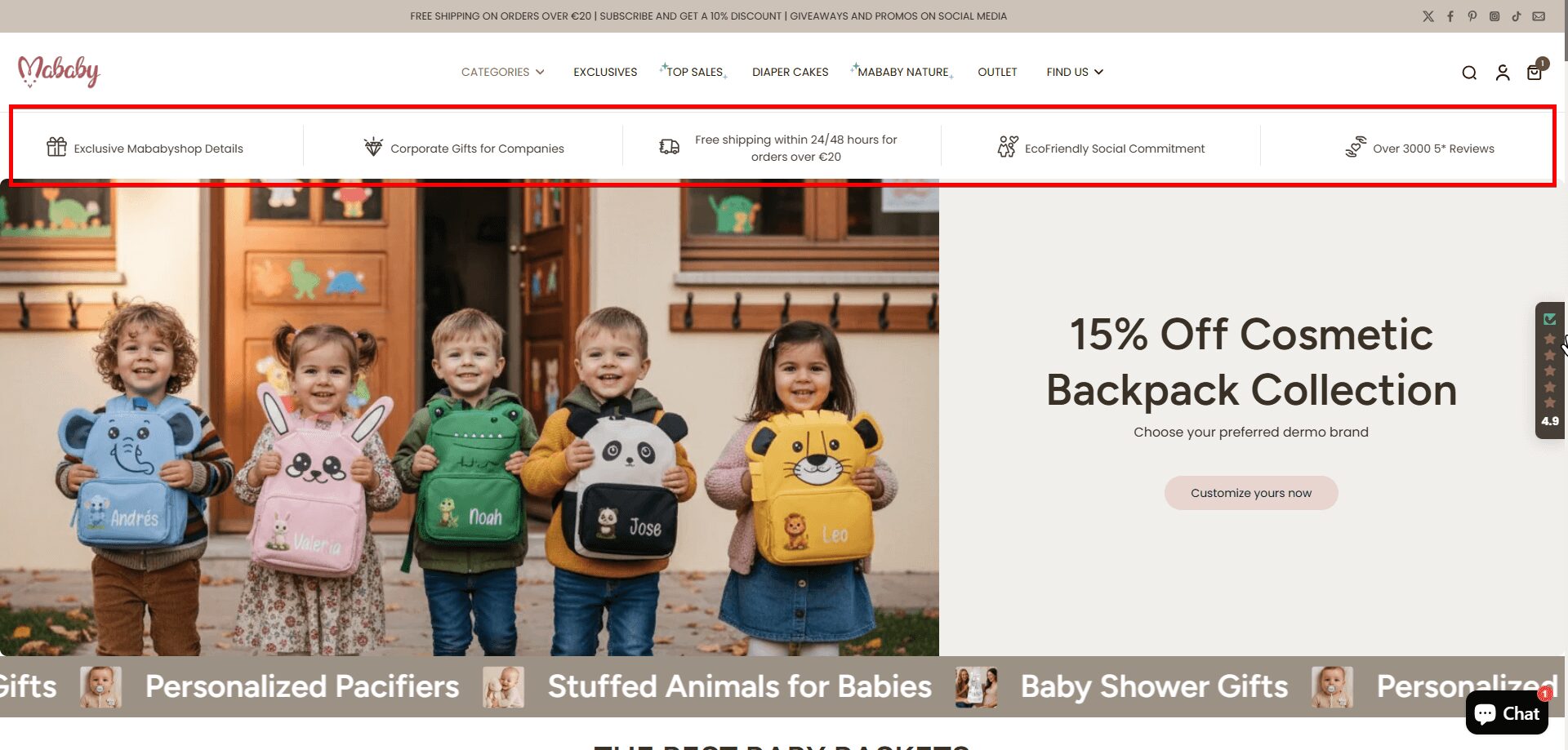 Text columns with icons feature on Mababy Shop
