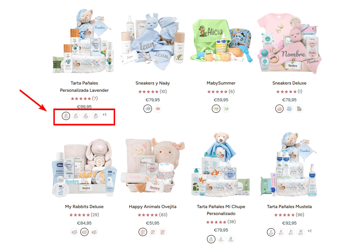 Image swatches feature on Mababy Shop store using the Eurus Theme