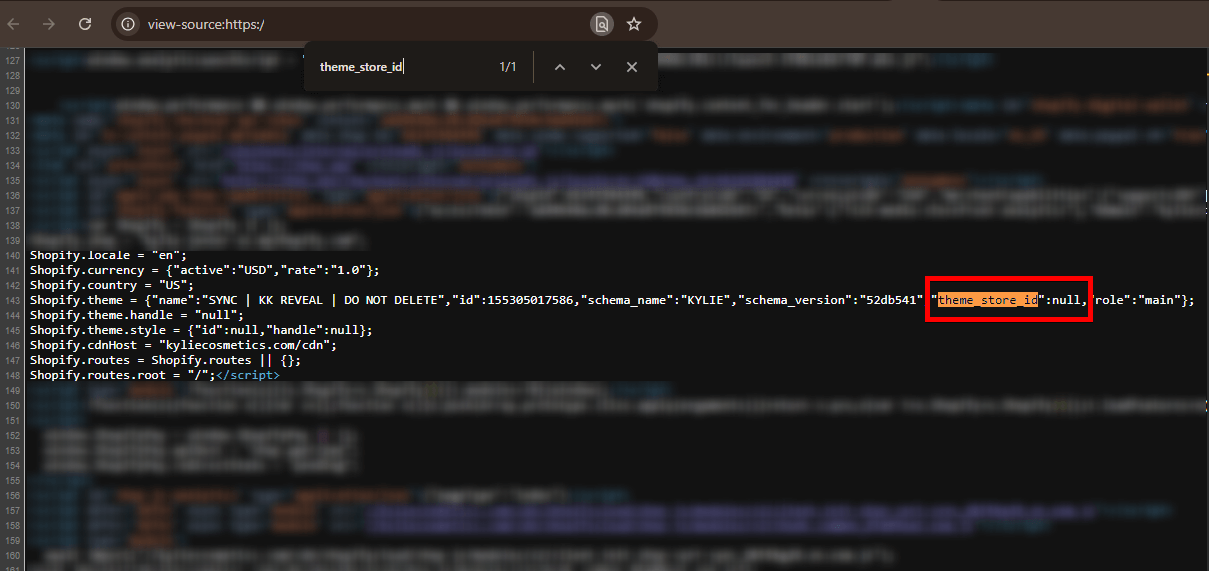 What shopify theme is this find with source code theme store id null