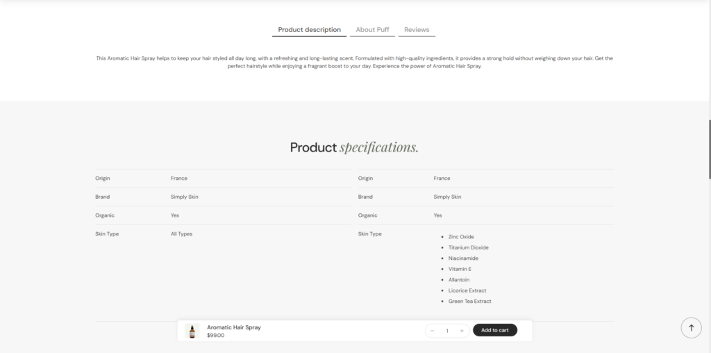Present more information on the Product page