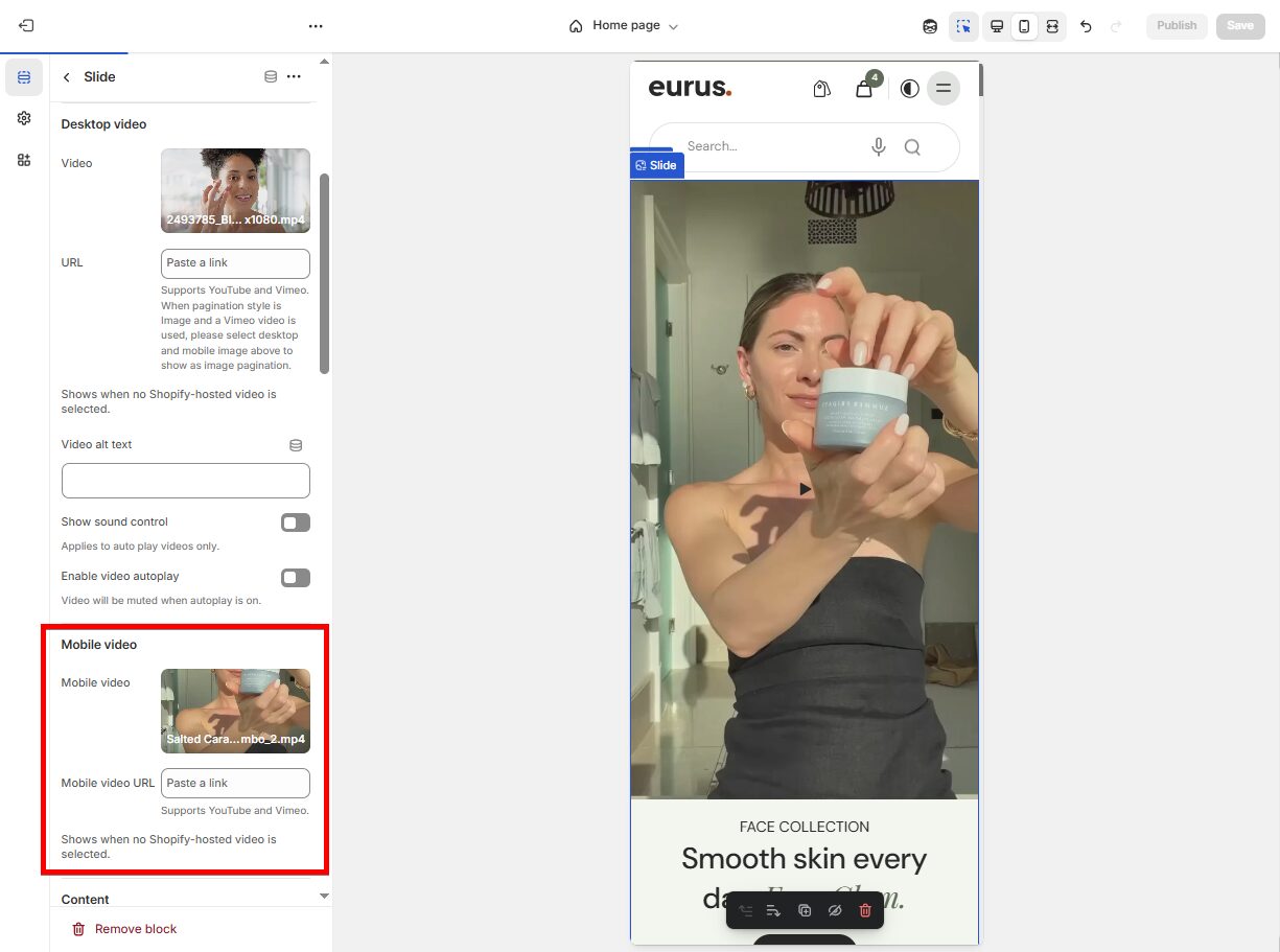 Eurus Theme 9.4.0 - Separate video for mobile