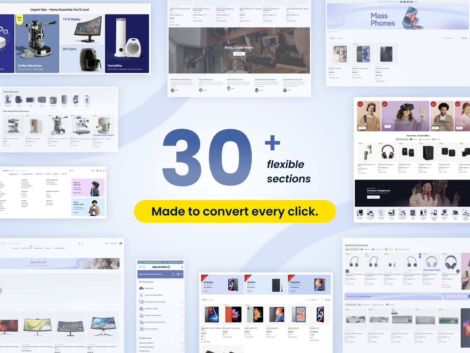 Maximize Theme vs. Eurus Theme - Maximize has 30+ built-in sections