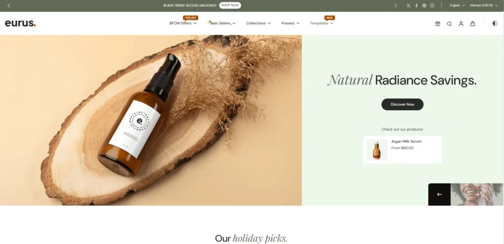 Eurus theme Best Shopify theme for Multiple products