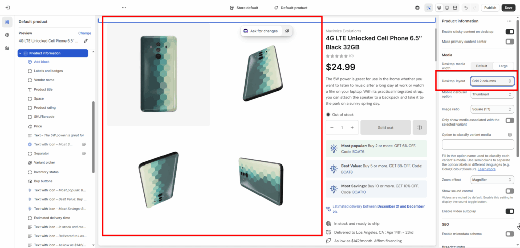 Maximize Theme 1.1.0 overlay grid 2 columns