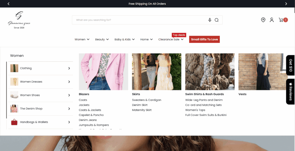 Glamourous Grace Mega menu feature