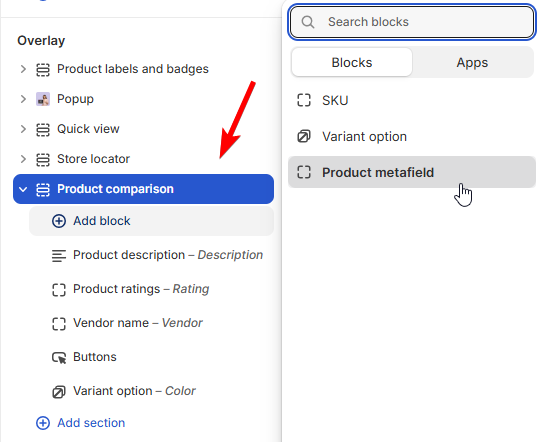 Maximize Theme - the best Shopify theme for B2B: Product comparison overlay - customization