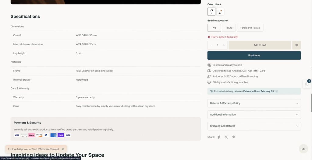 Maximize Theme - the best Shopify theme for B2B: Detailed product page
