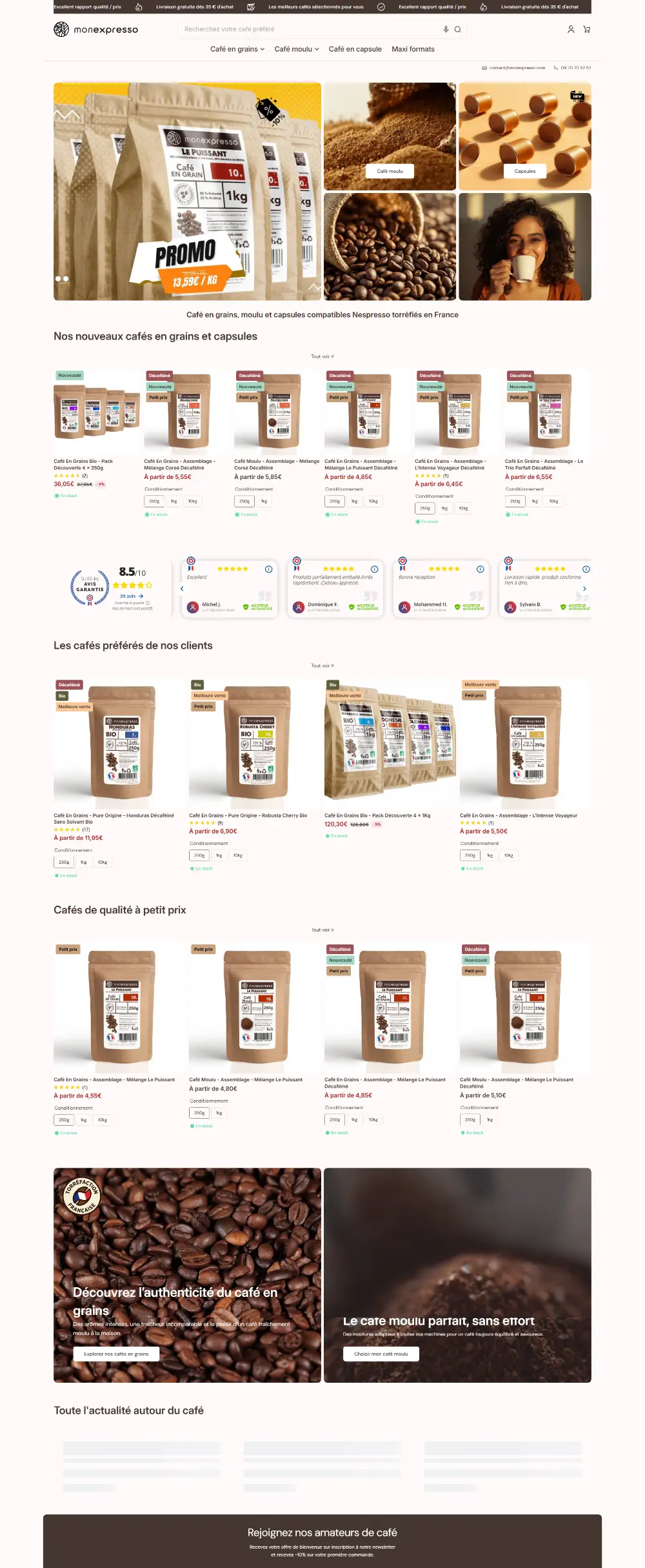Monexpresso Cafes en grains capsules cafes pour Nespresso