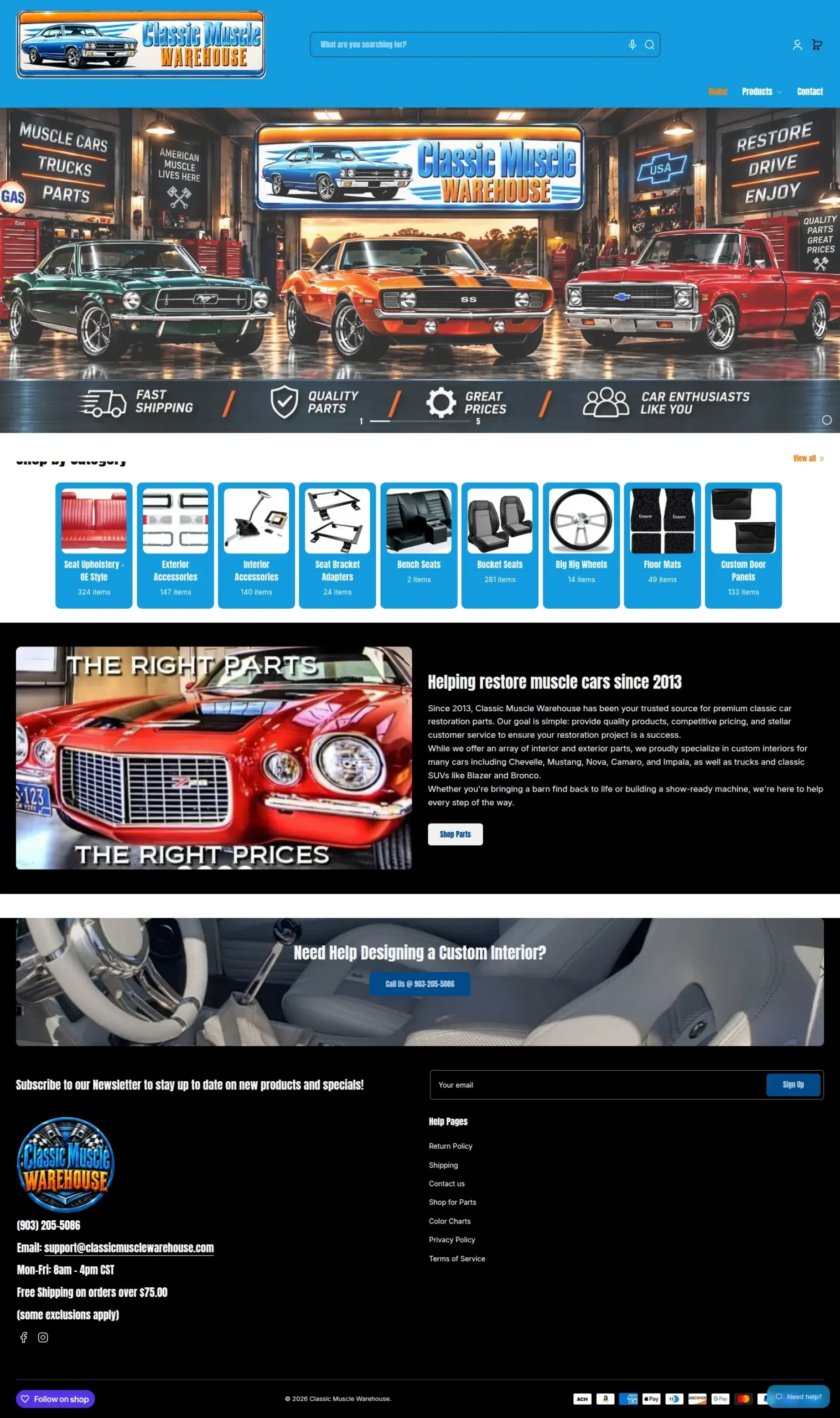 Classic Muscle Warehouse showcase using the Maximize theme