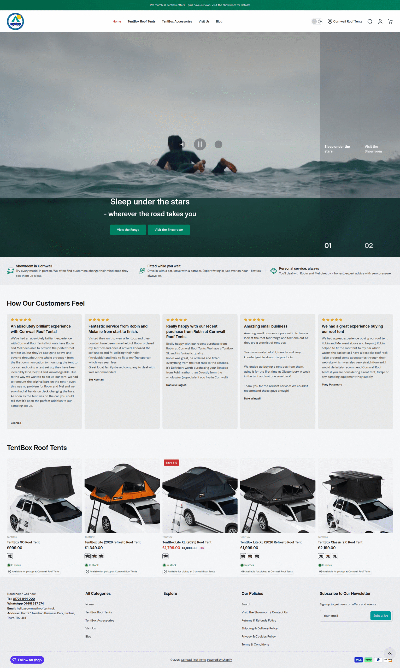 Cornwall Roof Tents showcase using the Maximize theme