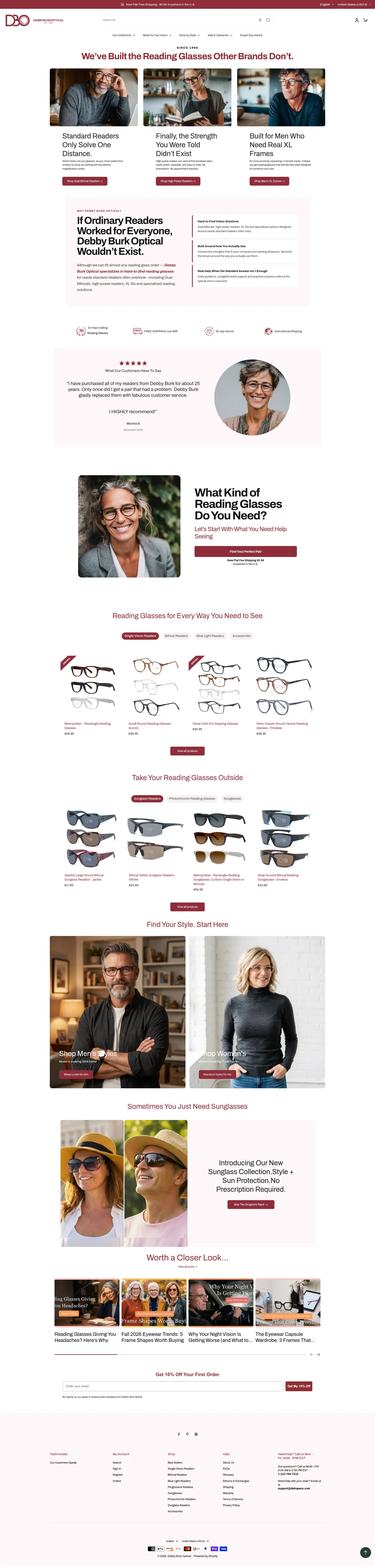 Debby Burk Optical showcase using the Eurus theme